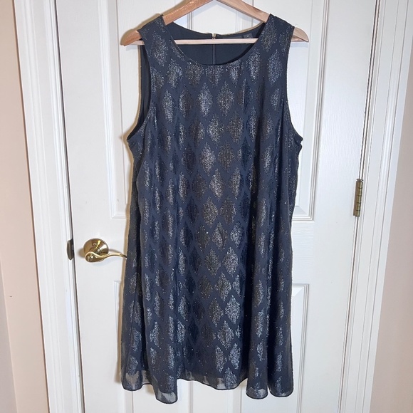 Black Halogen Dress Sleeveless Tonal Eyelash Diamond Pattern Size XL Cocktail - Picture 2 of 5